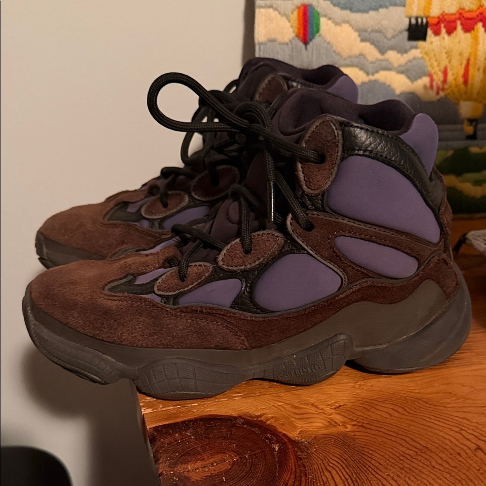 Adidas Yeezy 500 High Tyrian Brown and Purple Sneakers